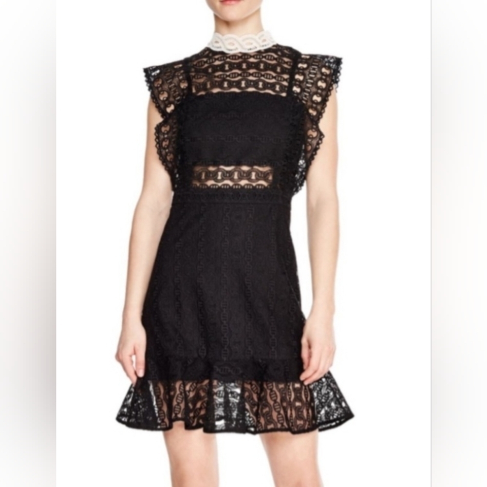 Sandro Paris Chain Link Lace Pattern Dress in Black size 36 (US 4-6)